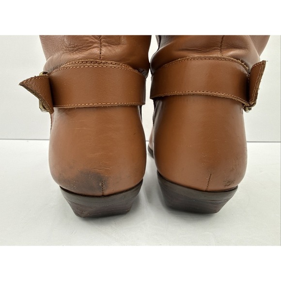Vtg 80s  Brown Camel Leather Slouch Boots Flat Heel Under Knee Size 8 1/2 - Picture 6 of 10